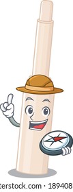 mascot design concept of concealer stick explorer using a compass in the forest