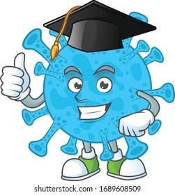 Mascot design concept of coronavirus backteria proudly wearing a black Graduation hat