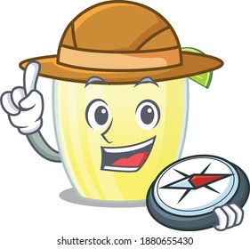 mascot design concept of daiquiri cocktail explorer using a compass in the forest
