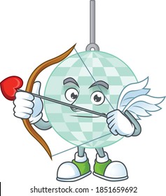 mascot design concept of disco ball cute Cupid with arrow and wings. Vector illustration
