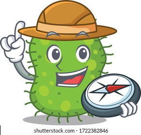 concepto de diseño de mascota del explorador de escherichia con una brújula