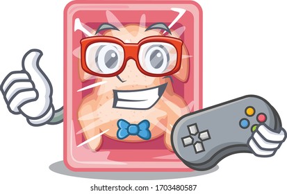 Mascot design concept of frozen chicken gamer using controller