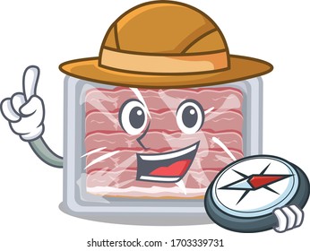mascot design concept of frozen smoked bacon explorer with a compass