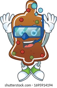 Concepto de diseño de mascota de pan de jengibre con gafas de buceo