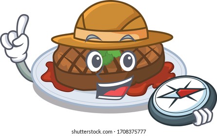 mascot design concept of grilled steak explorer with a compass