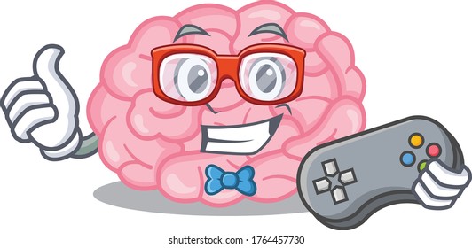 Mascot design concept of human brain gamer using controller