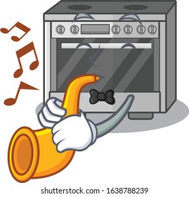 mascot design concept of kitchen stove playing a trumpet