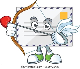 mascot design concept of letter cute Cupid with arrow and wings. Vector illustration