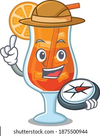 mascot design concept of mai tai cocktail explorer using a compass in the forest