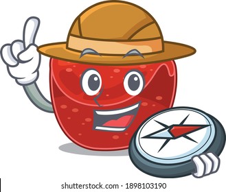 concepto de diseño de mascota del explorador de hojas de carne utilizando una brújula en el bosque. Ilustración del vector