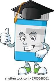Mascot design concept of medical bottle proudly wearing a black Graduation hat