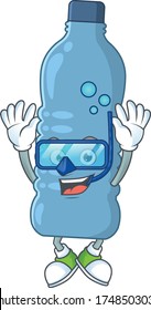Mascot design concept of mineral bottle wearing Diving glasses