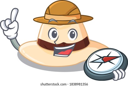 mascot design concept of panama hat explorer using a compass in the forest