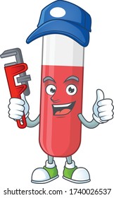 Mascot design concept of red test tube work as smart Plumber