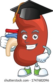 Mascot design concept of right human kidney proudly wearing a black Graduation hat
