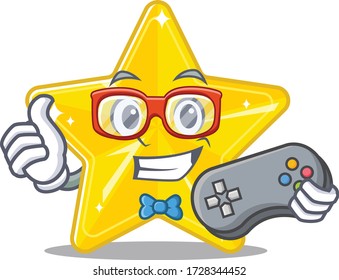 Mascot design concept of shiny star gamer using controller