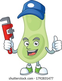 Mascot design concept of staphylococcus pneumoniae work as smart Plumber. Vector illustration