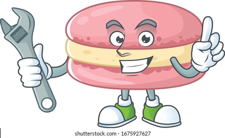concepto de diseño de mascota de mecánico de macarones de fresa