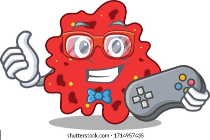 Mascot design concept of streptococcus pneumoniae gamer using controller