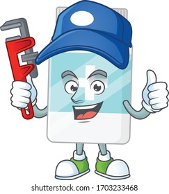 Concepto de diseño de mascota de trabajo de botella suplementario como fontanero inteligente