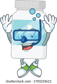 Mascot design concept of supplement bottle wearing Diving glasses