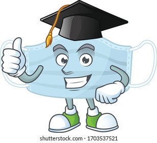 Mascot design concept of surgery mask proudly wearing a black Graduation hat