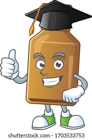 Mascot design concept of syrup cure bottle proudly wearing a black Graduation hat