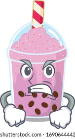Mascot design concept of taro bubble tea with angry face