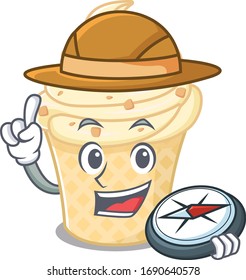 concepto de diseño de mascota del explorador de helados de vainilla con brújula