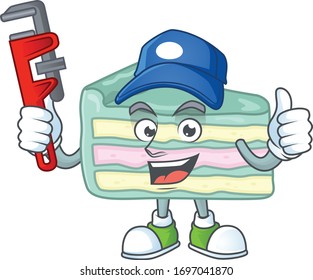 Mascot design concept of vanilla slice cake work as smart Plumber