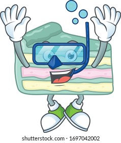 Mascot design concept of vanilla slice cake wearing Diving glasses