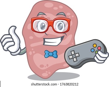 Mascot design concept of verrucomicrobia gamer using controller