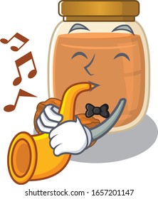 mascot design concept of walnut butter playing a trumpet