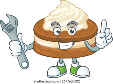 mascot design concept of white cream alfajor mechanic