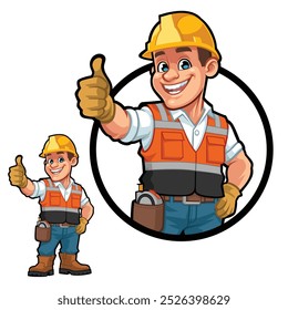 Mascote Design de um trabalhador da construção dando um Polegar