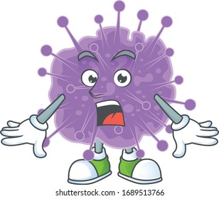 A mascot design of coronavirus influenza making a surprised gesture