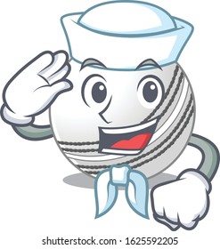 A mascot design of cricket ball Sailor wearing hat