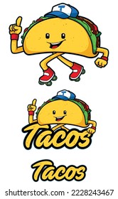 Mascot design with cute taco character on roller skates,