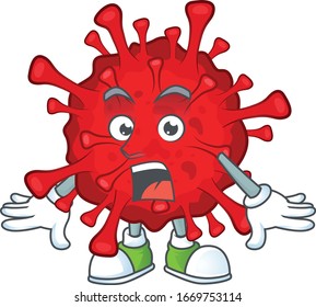 A mascot design of dangerous coronaviruses making a surprised gesture