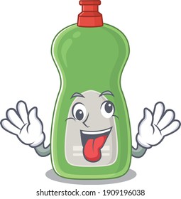 A mascot design of dishwashing liquid having a funny crazy face. Vector illustration