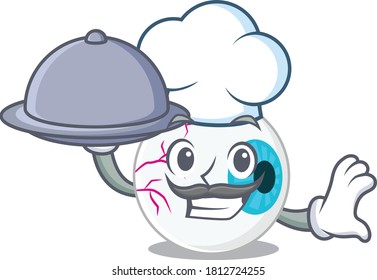 mascot design of eyeball chef serving food on tray