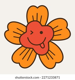 Mascot design, fabulous clipart. Flat avatar, five petals flower cheery. Cartoon style, vector character, funny icon. Isolated on white
