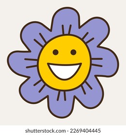 Mascot design, fabulous element. Funny icon, eight-petalled flower laughs. Flat cartoon character, cute sticker, creative shape. Isolated on white
