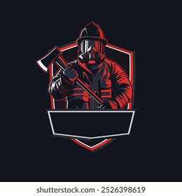 Mascot Design of a Fire Fighter Carrying an Ax