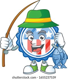 A mascot design of Fishing circle badges USA with star with 3 fishes