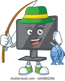 A mascot design of Fishing computer screen with 3 fishes