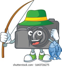 A mascot design of Fishing digital camera with 3 fishes