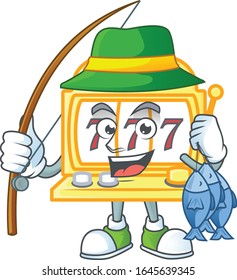 A mascot design of Fishing golden slot machine with 3 fishes