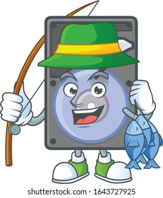 A mascot design of Fishing hard disk with 3 fishes