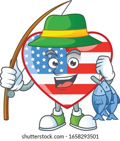 A mascot design of Fishing independence day love with 3 fishes